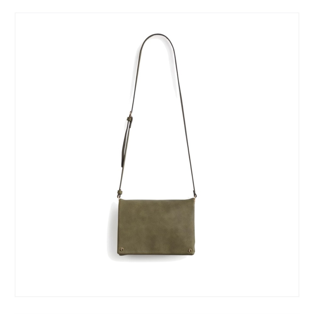 Street Level Foldover Vegan Leather Olive Crossbody Bag